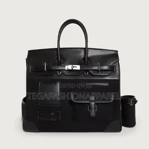 Hermès Bleu Marine Toile and Black Box Calf Cargo Hac 40 Palladium