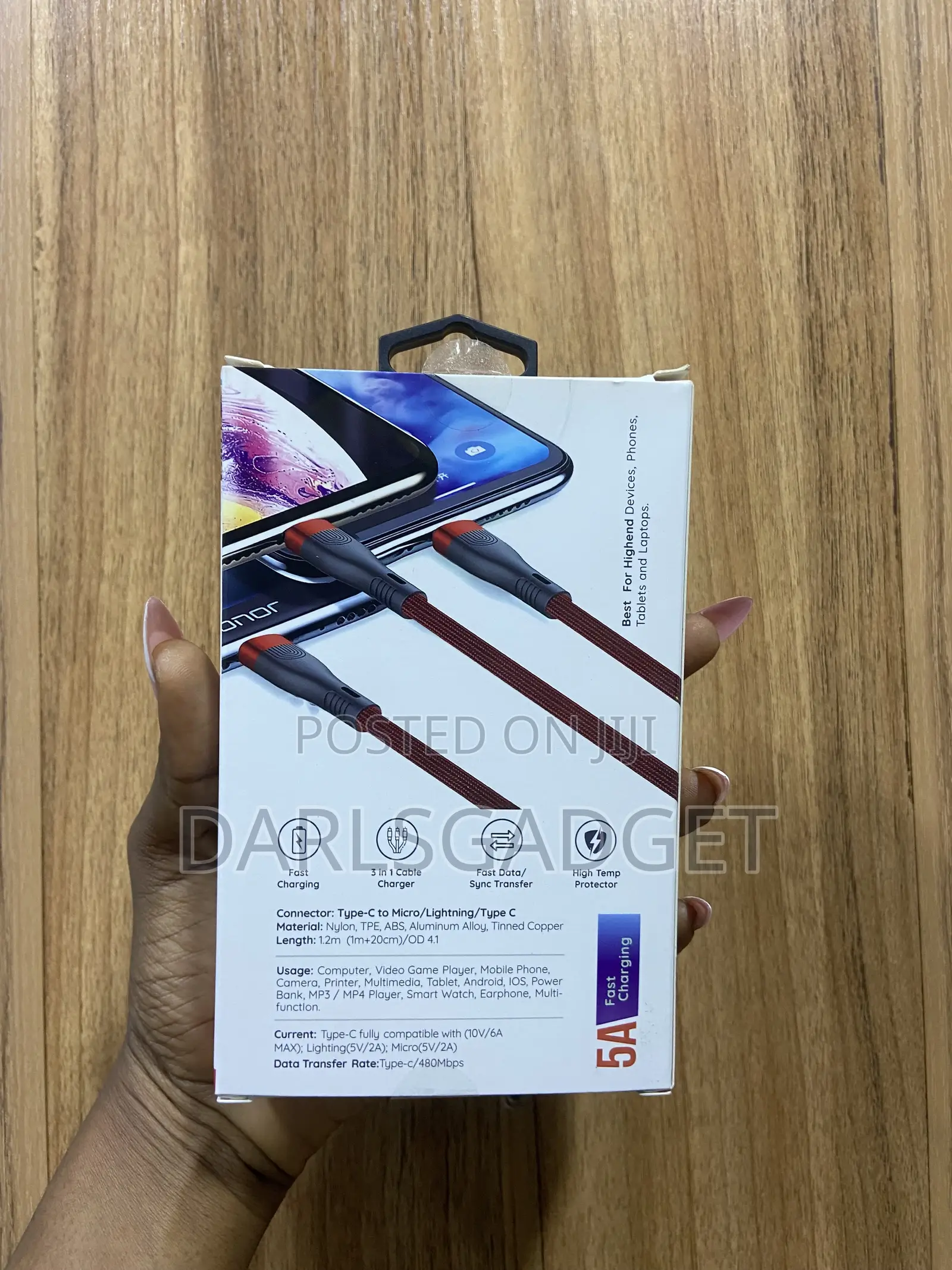 100w 3-in-1 Fast Charging Braided Cable for Android and iPhone