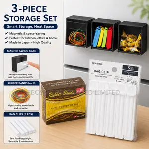 3-Piece Storage Set – Magnetic Case, Rubber Bands Bag Clips