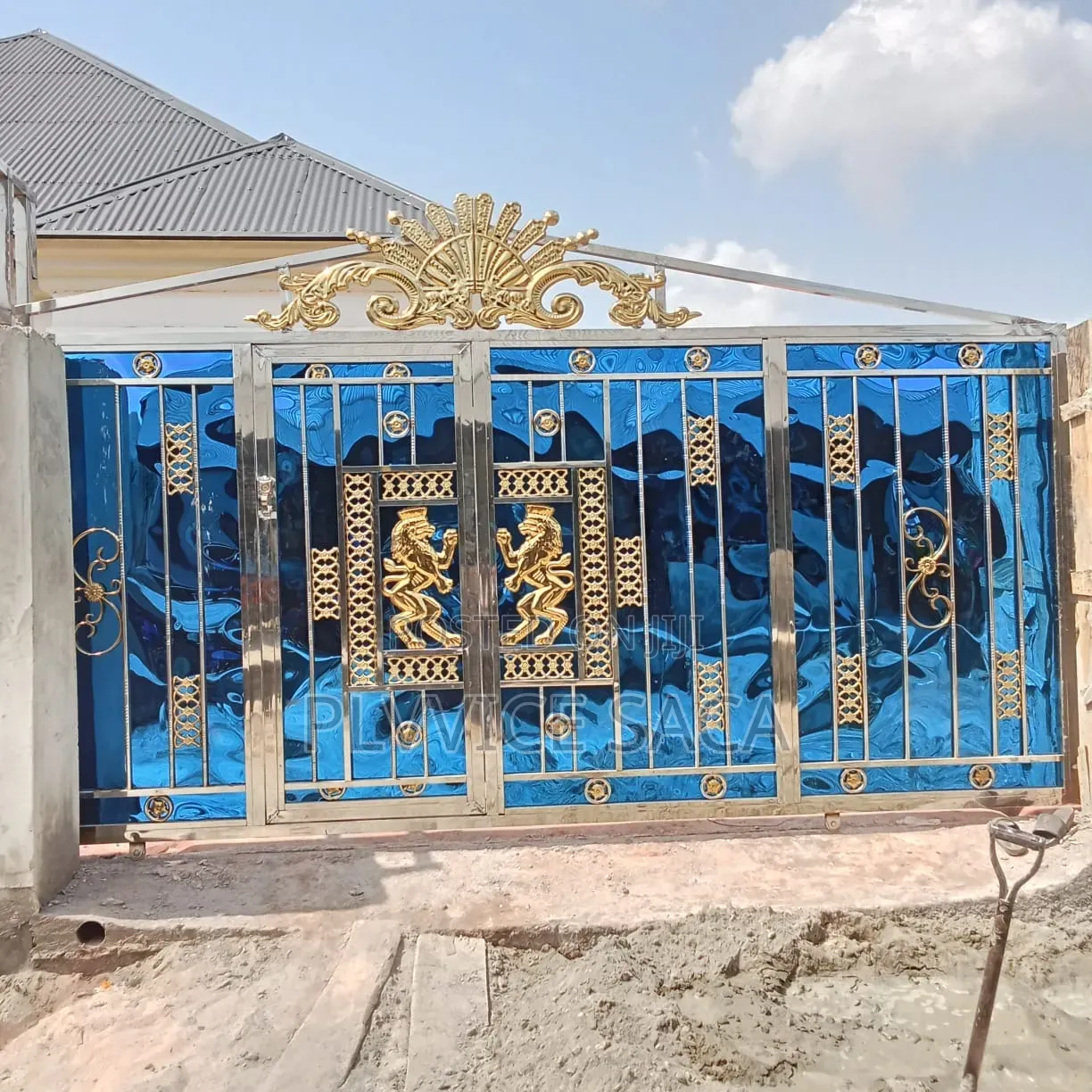 Stainless Gate With Gold Horse