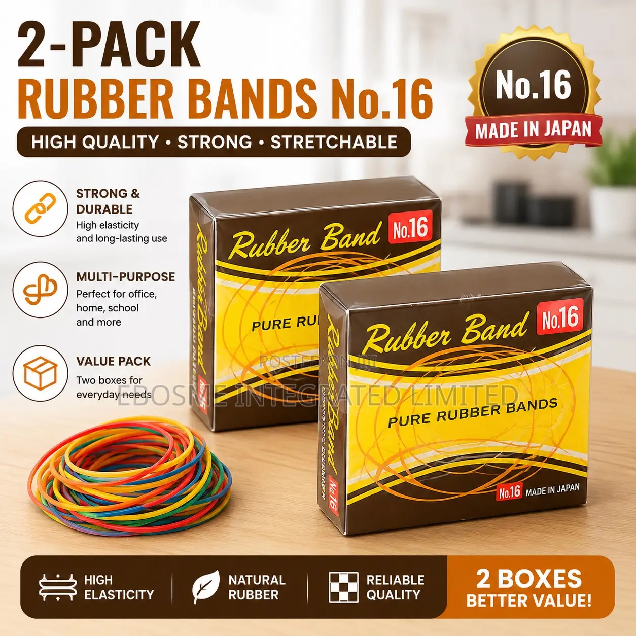 2-Pack Rubber Bands No.16 – Strong Stretchable