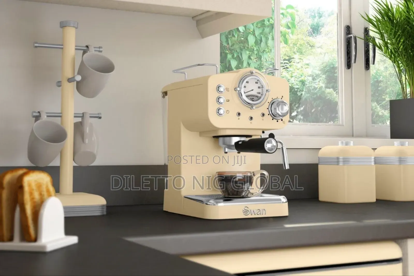 Swan Retro Pump Espresso Coffee Machine Cream
