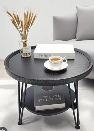 Double Round Black Wooden Coffee Table T361