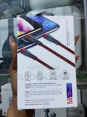 3-in-1 5a Fast Charging Cable Type-C to Lightning/Micro/Usb-C 1.2m