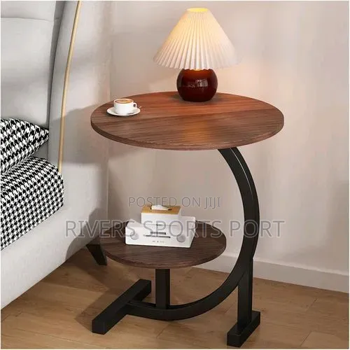 Double-Layered Round C-Shaped Side Table / Stool With Storage Shelf