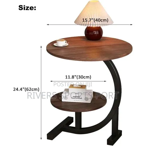 Double-Layered Round C-Shaped Side Table / Stool With Storage Shelf