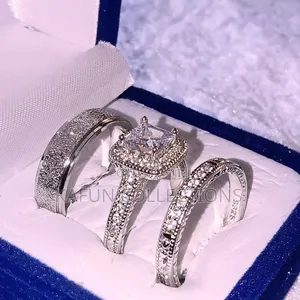 Non-Fading Titanium Steel and Zirconia, Silver Wedding Rings Set