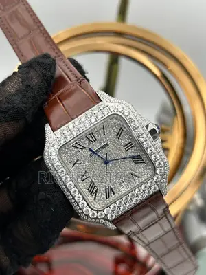 Luxury Cartier Leather Watch With Full Stone