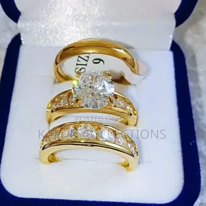 Steel And Zirconia Gold Couple's Ring Set