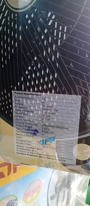 Ava 18" Rechargeable Solar Wall Fan