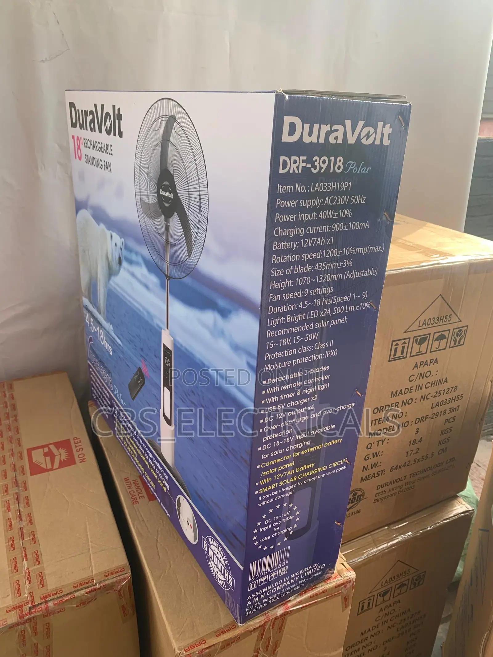 Duravolt 18" Rechargeable Standing Fan