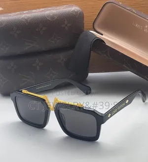 Luxury Inspired Square Frame Sunglasses Black Gold v-Bridge