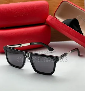 Luxury Inspired Cartier Sunglasses Black Square Frame, Uv Protection