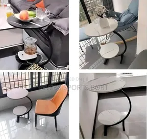 Double-Layered Round C-Shaped Side Table / Stool With Storage Shelf