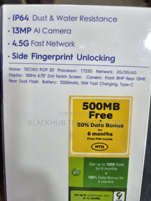 New Tecno Pop 20 64 GB Black