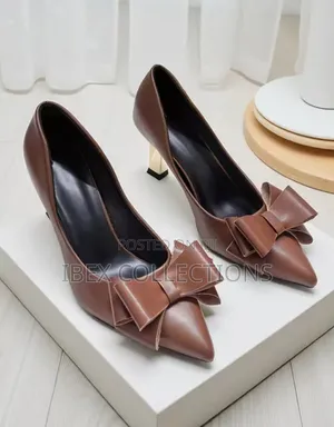 Brown Pointed High Heels With a Large Bow Decoration, Stiletto Shoes