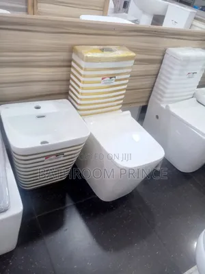 Luxury White and Gold Water Closet With Wall Hung Basin