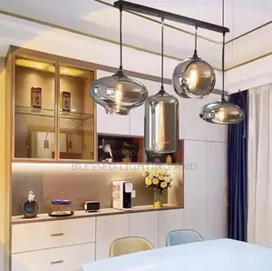 Nordic 4in1 Smoky Glass Pendant Light for Living Room, Dining, Kitchen