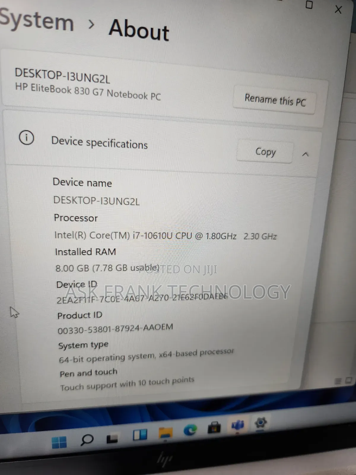 Laptop HP EliteBook 830 G7 8GB Intel Core i7 SSD 256GB
