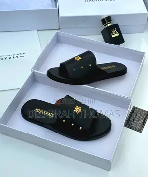 Luxury Aristocrats Men’S Slide Slippers – Black Gold Designer Sandals
