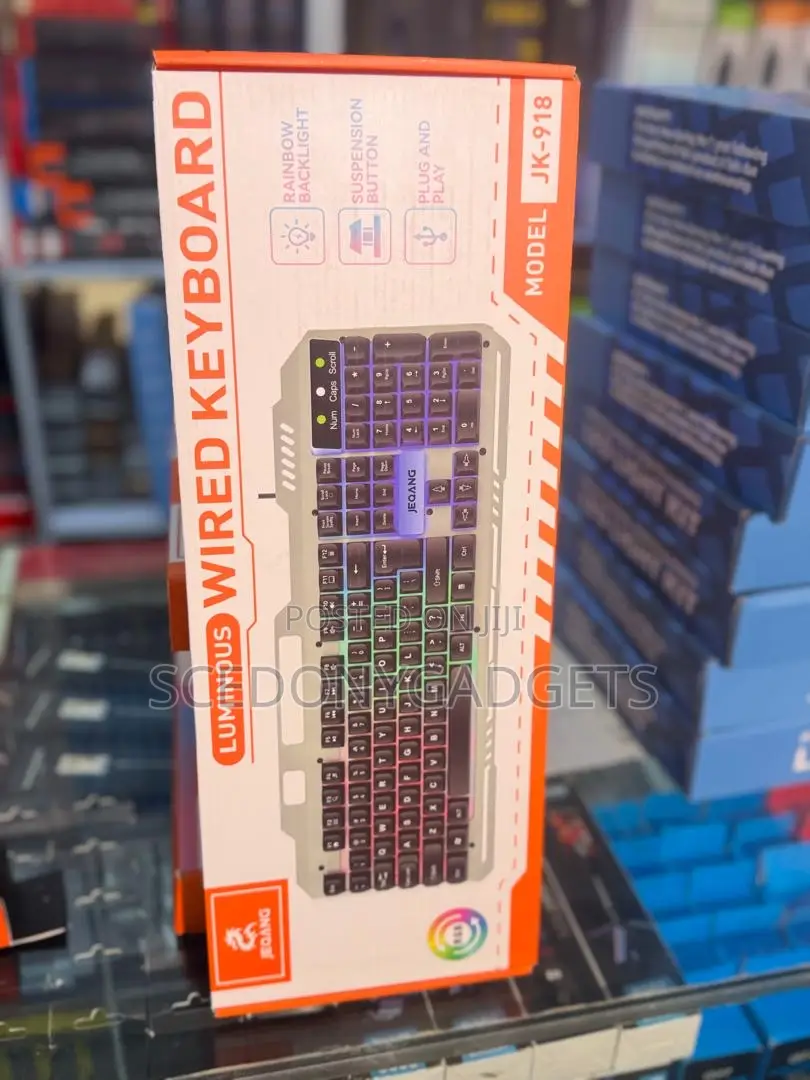 Jeqang-918 New Wired Plug Play Optical Sensor 3-RGB Backlit Keyboard