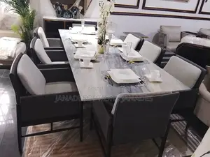 Marble Top Dinning Table With Leather/Fabric Chair and Wooden Legs