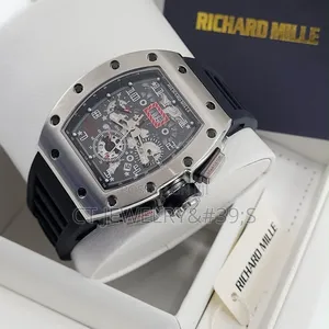 Luxury Richard Mille Skeleton Watch Black Rubber Strap, Chronograph