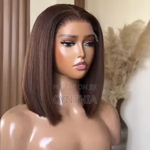 Glueless Brown Blunt Cut Bone Straight Bob Wig Human Hair
