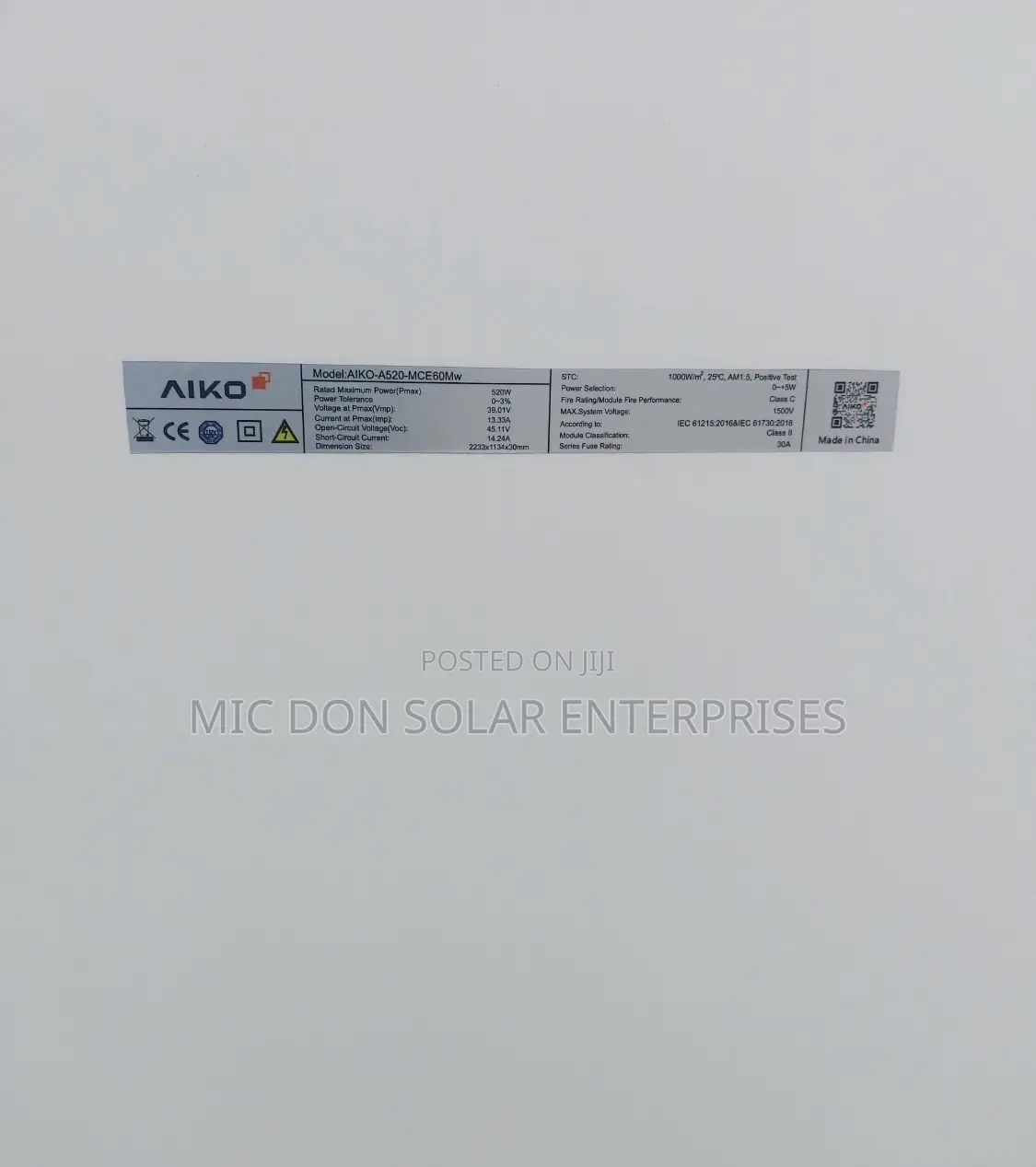 Aiko 520watts Anti-Shading Solar Panel.