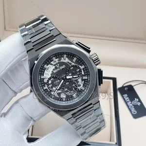 Raymond Chronograph Stainless Steel Watch Black Dial, Date, Stopwatch