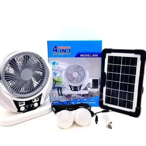 Rechargeable Table Fan With Solar Panel, Remote Control and Two Bulbs