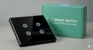 4-Gang Black Wifi Smart Touch Wall Switch Featuring a Tempered Glass