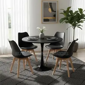 Wooden Led Round Dining Table Furniture With 4 Padded Chairs