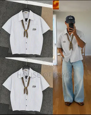 Premium Vintage Striped Short Sleeves Boxy Shirts With Necktie