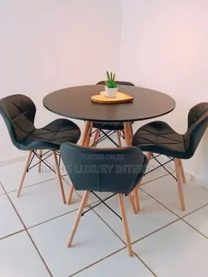 Wooden Leg Dining Table With 4 Leather Chairs