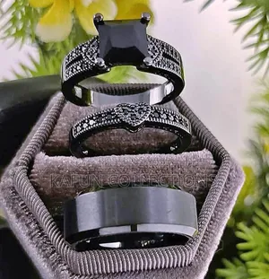 Non-Fading Steel and Black Gold Plated Ring Set
