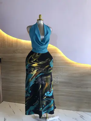 Cowl Neck Top Paired With Maxi Skirt Two Piece