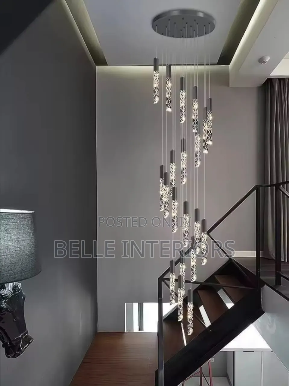 Staircase Crystal Chandelier Gold Lightning