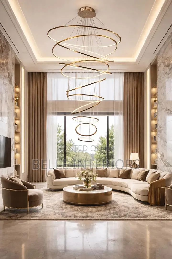 Modern Simple Living Room. Hollo W Chandelier