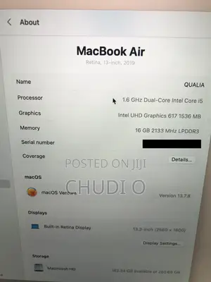 Laptop Apple MacBook Air 2019 16GB Intel Core i5 SSD 250GB