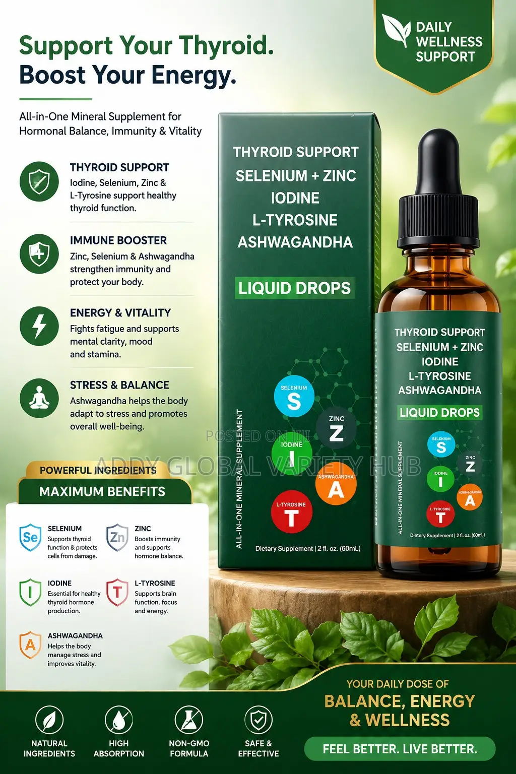 Thyroid Support Drops-Iodine Selenium Ashwagwada,Zinc