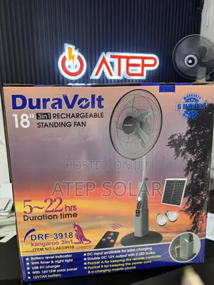 Duravolt 18” Inches Solar/Electric Rechargeable Fan 3 in 1