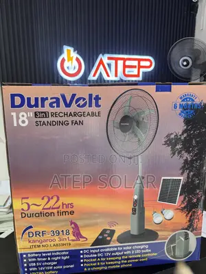 Duravolt 18” Inches Solar Rechargeable Fan 3 in 1