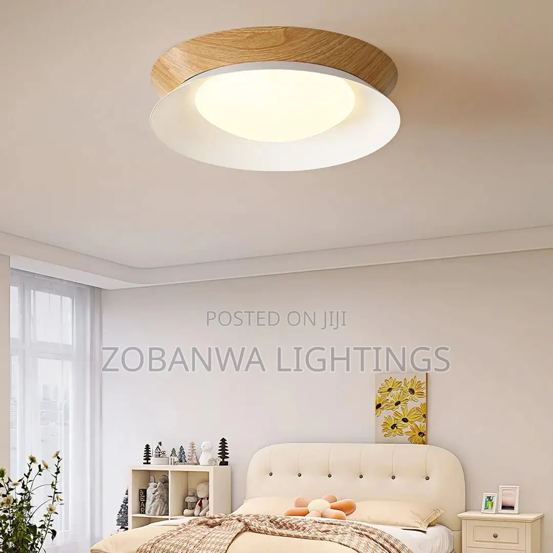 Nordic Led Ceiling Light Dimmable Wood Grain Circular Decor Lighting