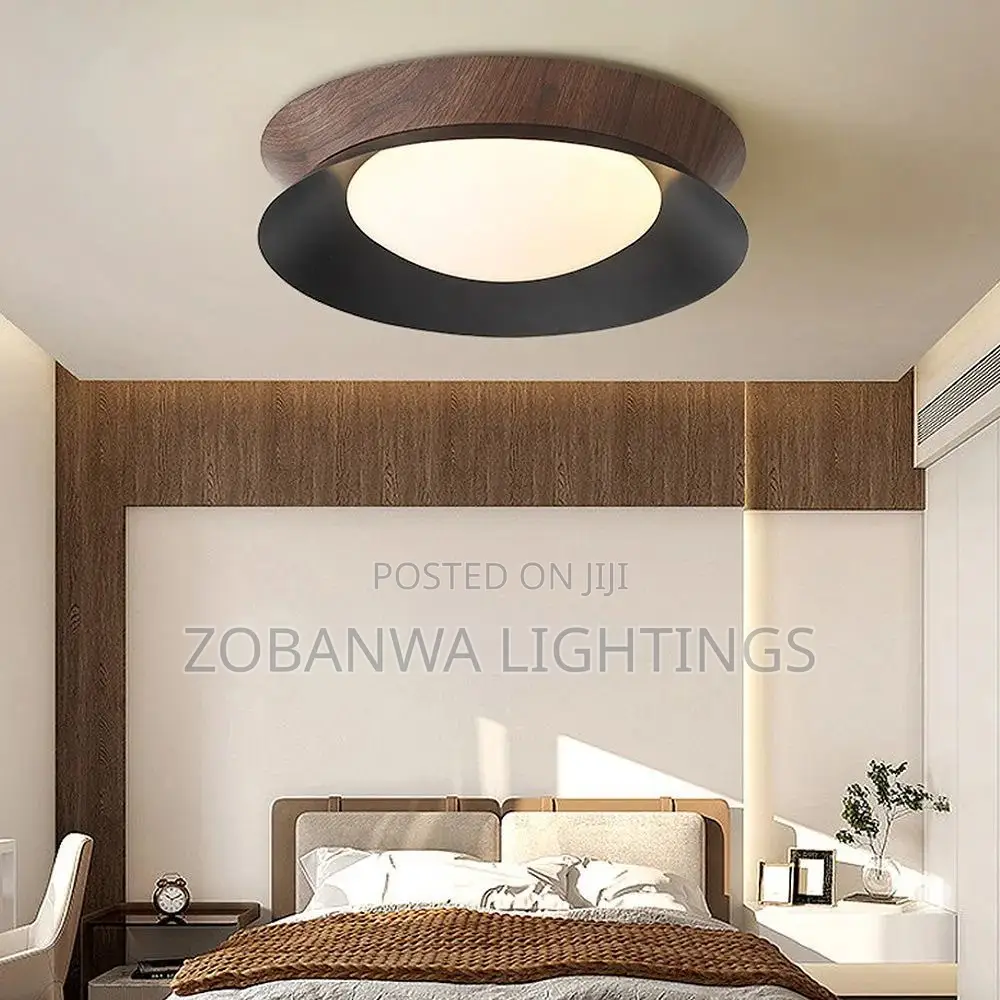 Nordic Led Ceiling Light Dimmable Wood Grain Circular Decor Lighting