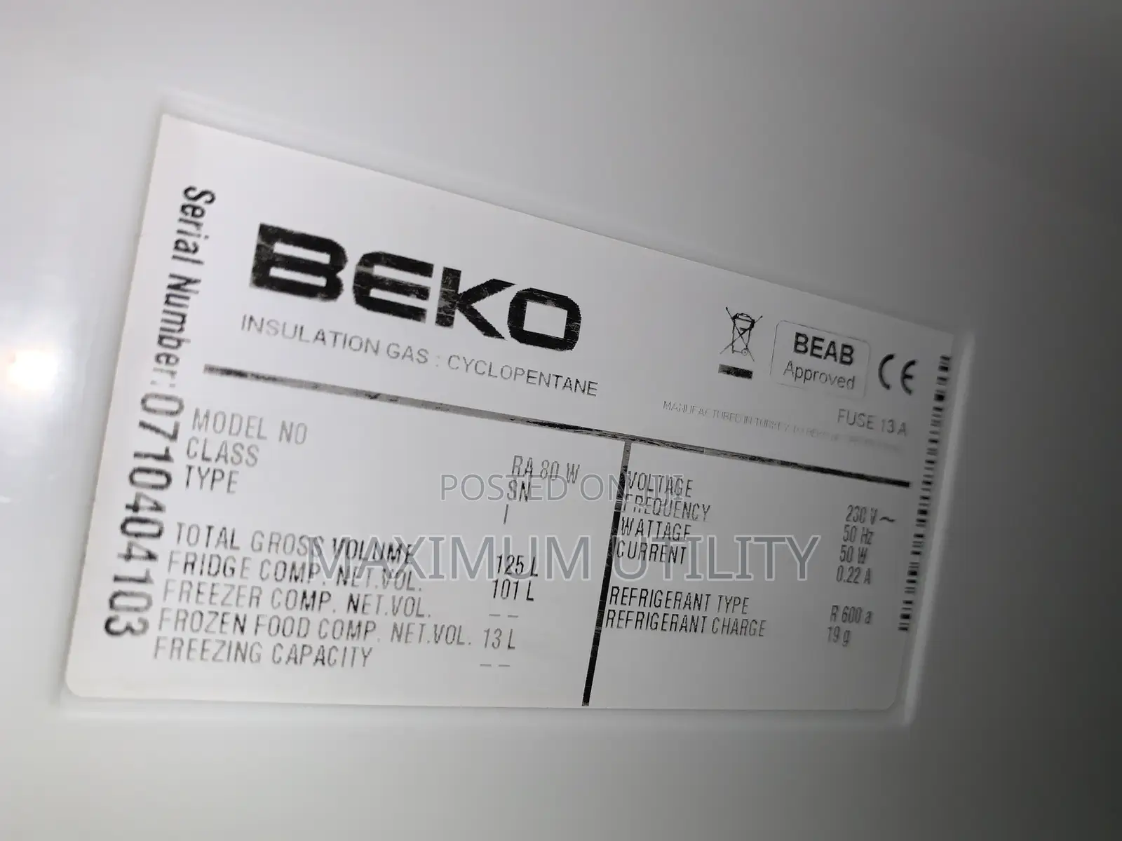 Beko 125 Liters Table Top Refrigerator