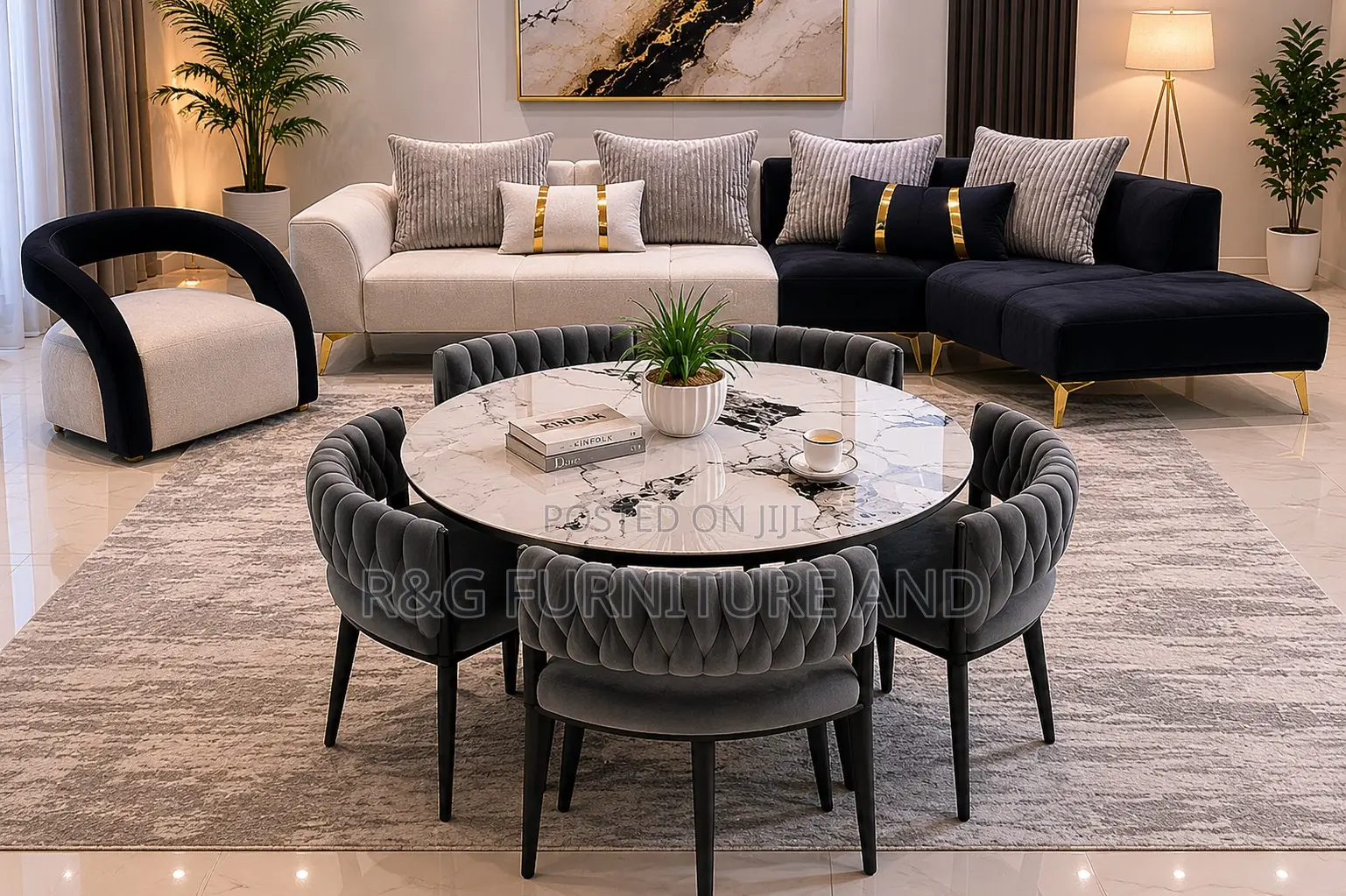 Imported L Shape Sofa + 4sitter Dining Set
