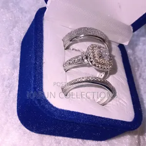 White Zirconia and Steel Luxury Wedding Rings Set