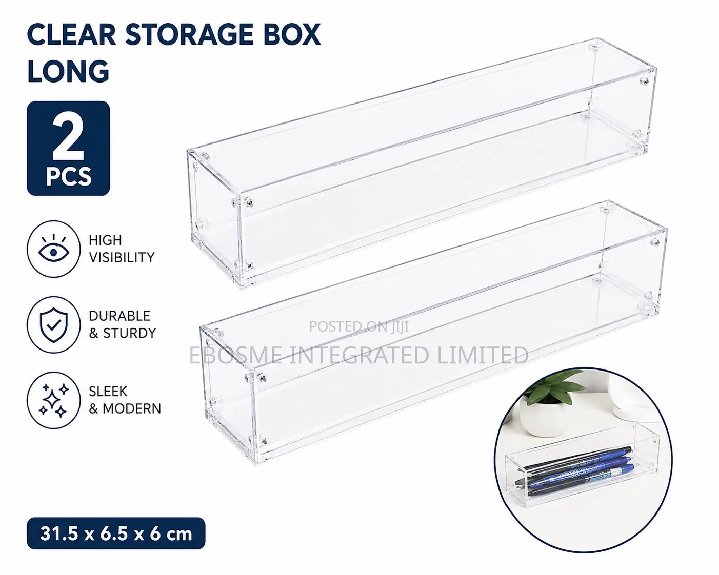 2pcs Clear Storage Box Long – Transparent Organizer Case