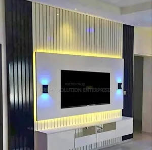 Full Length Wall Tv Stand With Drawers and Light